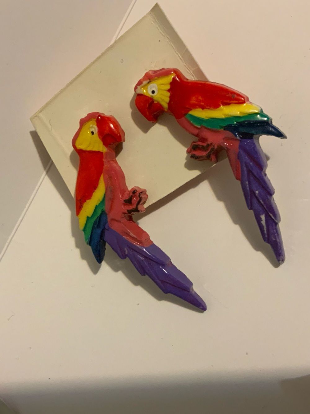 Colorful Parrot Bird Earrings - Rainbow Red Parrot Design